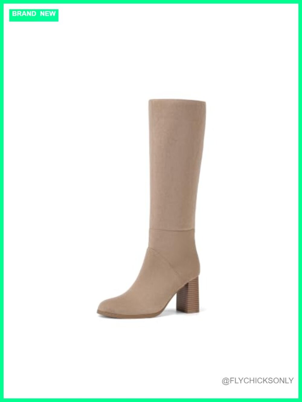 Faux Suede Knee High Block Heel Boots Zip Up Round Toe